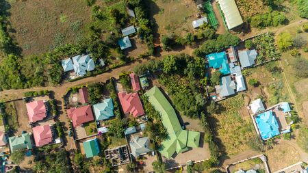 aerial view of the rural area away from Arusha, Farming and people settlement.の写真素材