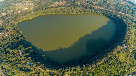 aerial view of the lake Duluti in Arushaの写真素材