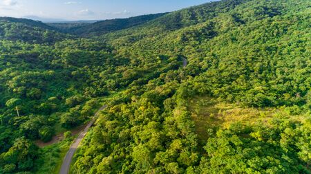 Aerial view of endless lush pastures and farmlands of morogoro town, Tanzaniaの写真素材