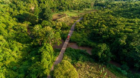 Aerial view of endless lush pastures and farmlands of morogoro town, Tanzaniaの写真素材