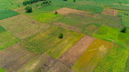Aerial view of endless lush pastures and farmlands of morogoro town, Tanzaniaの写真素材