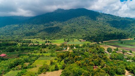 Aerial view of endless lush pastures and farmlands of morogoro town, Tanzaniaの写真素材