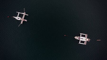 aerial view of the luxurios yatchの写真素材
