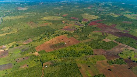 Aerial view of endless lush pastures and farmlands of morogoro town, Tanzaniaの写真素材