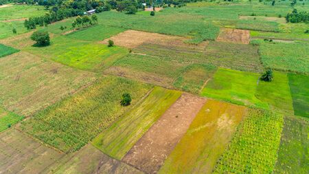 Aerial view of endless lush pastures and farmlands of morogoro town, Tanzaniaの写真素材