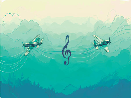 Background with airplanes and music notes. Vector illustration. Clip-artのイラスト素材