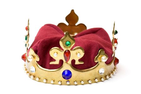 Imitation of golden royal crown over white background.