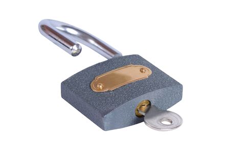 Open padlock isolated on white background.の写真素材