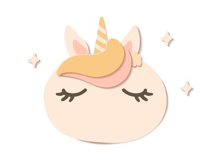 Flat paper cut style pumpkin dressed as unicorn. Hand drawn vector illustration. Cartoon cute characterのイラスト素材
