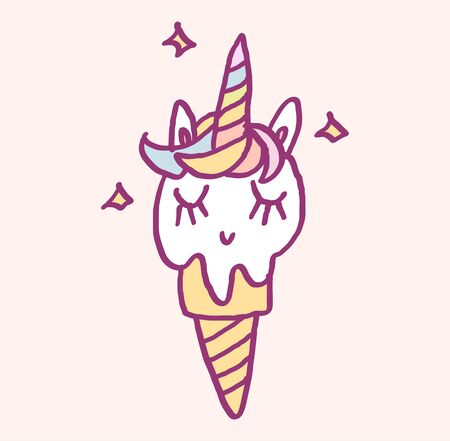 Cute cartoon character desert dressed as unicorn, funny vector illustration. Tee card print graphic art.のイラスト素材