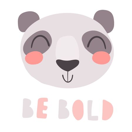 Cute Sweet Little Panda Smiling Face Vector Art Kids Nursery Scandinavian Hand Drawn Illustration Simple Children Nursery Print Graphic Design For Apparel Lettering Phrase Be Bold موقع تصميمي