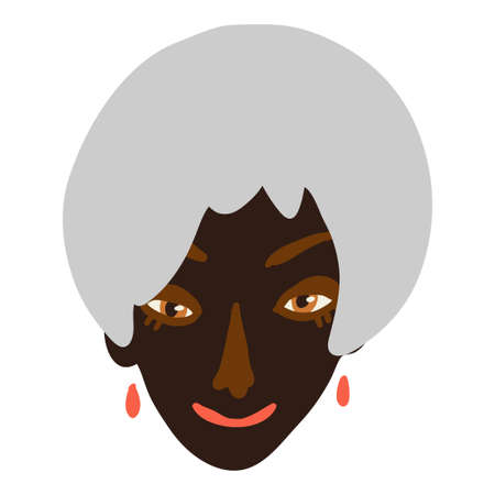 Female face sticker handdrawn illustration. Funny face and hairstyleのイラスト素材