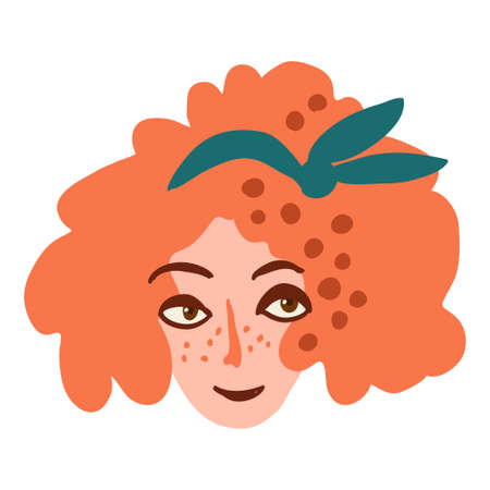 Female face sticker handdrawn illustration. Funny face and hairstyleのイラスト素材