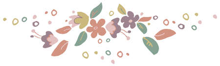 Blossom, leaf, flower crown element illustraton. Hand drawn vector isolated.のイラスト素材