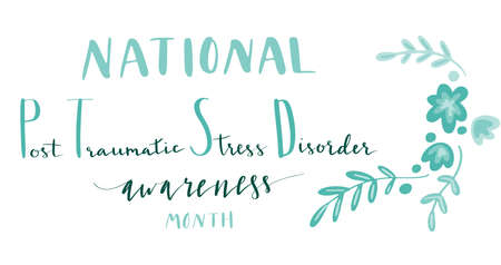 June National PTSD Awareness Month hand lettering vector illustration in script hand lettering vector illustration in scriptのイラスト素材