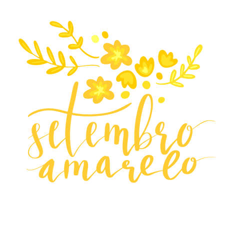 Setembro Amarelo - Yellow Sempteber in Portuguese, Brazillian, suicide prevention month. Hand lettering vector illustration in scriptのイラスト素材