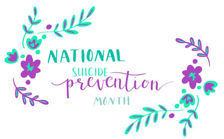 national suicide prevention month hand lettering vector illustration in script. Teal and purple colorsのイラスト素材