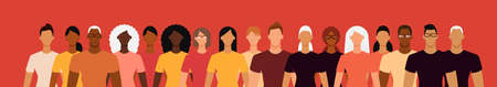 Diverse people group. Flat design vector illustration banner.