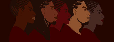 Group of african american people with differnt afro hair styles. Man and woman crowd illustration. Web banner artのイラスト素材