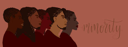 Group of african american people with differnt afro hair styles. Man and woman crowd illustration....