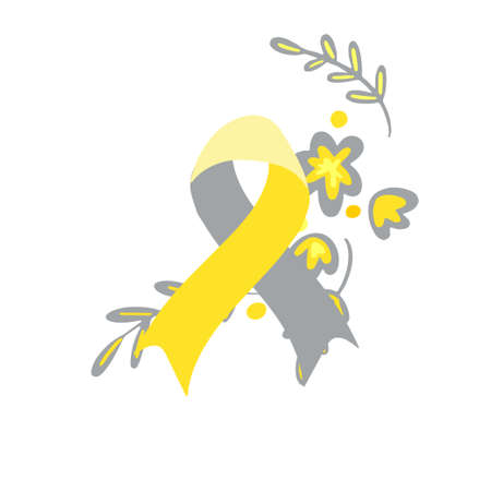 Deaf awareness month septembe yellow and gray support ribbon hand drawn.のイラスト素材