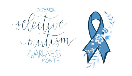 Selective Mutism Awareness Month October promotion banner template with support ribbon vector.のイラスト素材