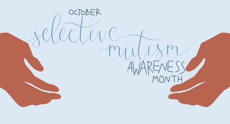 Selective Mutism Awareness Month October promotion banner template with support ribbon vector.のイラスト素材