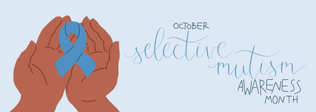 Selective Mutism Awareness Month October promotion banner template with support ribbon vector.のイラスト素材