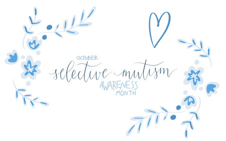 Selective Mutism Awareness Month October promotion banner template with support ribbon vector.のイラスト素材