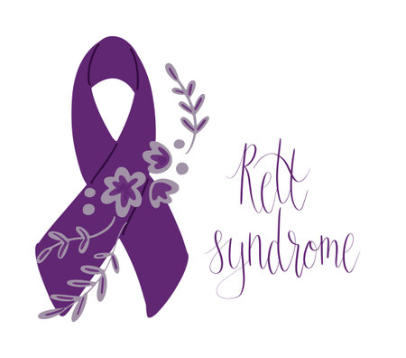 Rett Syndrome Awareness Month October handwritten lettering and purple support ribbon. Web banner vector template artのイラスト素材
