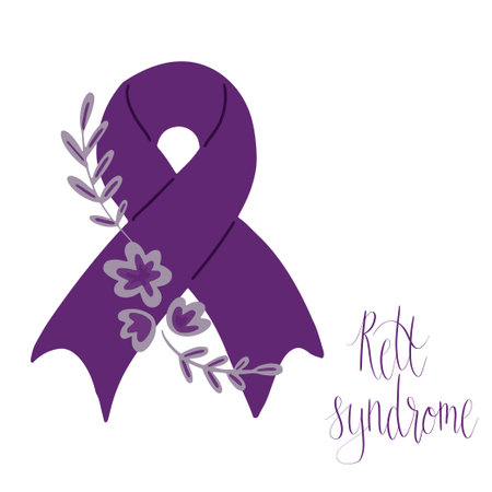 Rett Syndrome Awareness Month October handwritten lettering and purple support ribbon. Web banner vector template artのイラスト素材