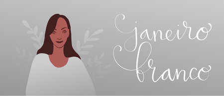 White January in portuguese Janeiro Branco, Brazil campaign for mental health awareness banner. Handwritten calligraphy lettering, latina adult woman vector artのイラスト素材