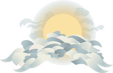Clouds and full moon in asian style design background illustrationのイラスト素材