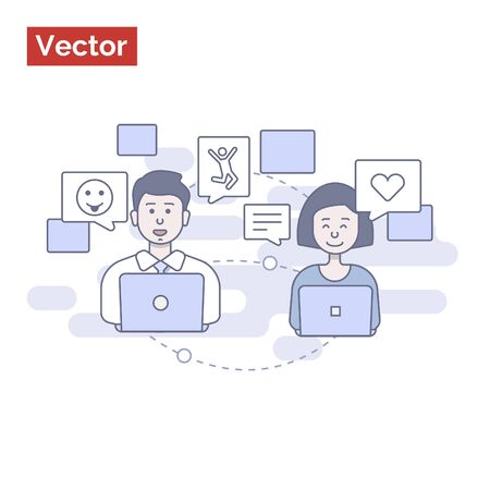 Two friends communicate on the Internetのイラスト素材