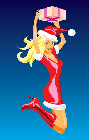 christmas girl with gift - vector illustrationのイラスト素材