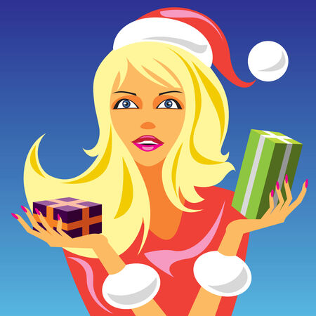 christmas girl with gift 2 - vector illustrationのイラスト素材
