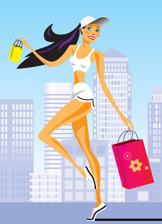 fashion shopping girls with shopping bag - vector illustrationのイラスト素材