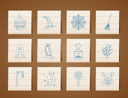 Halloween icon pack  with bat, pumpkin, witch, ghost, hat icon setのイラスト素材