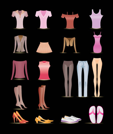 woman and female clothes iconsのイラスト素材