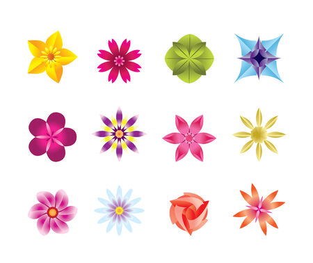 12 abstract flower icons のイラスト素材
