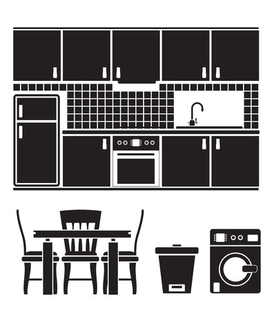 kitchen objects, furniture and equipmentのイラスト素材