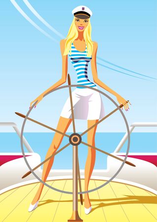 beautiful woman on the luxury yacht - vector illustrationのイラスト素材
