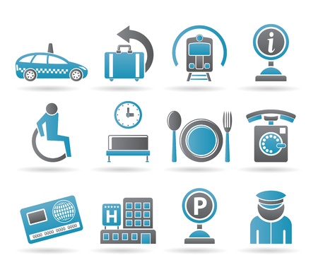 airport, travel and transportation icons のイラスト素材