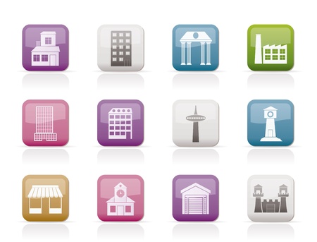 different kind of building and City icons - vector icon setのイラスト素材