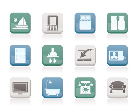 Hotel and motel room facilities icons - vector icon setのイラスト素材