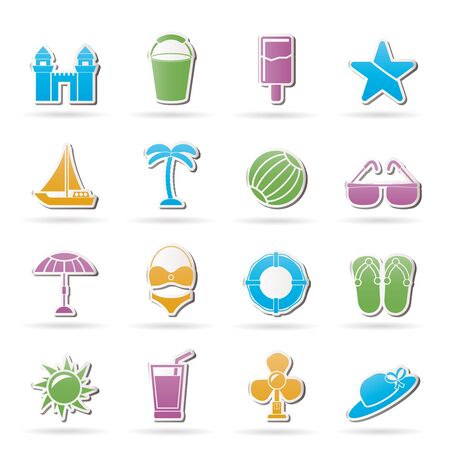 Beach, sea and holiday icons - vector icon setのイラスト素材
