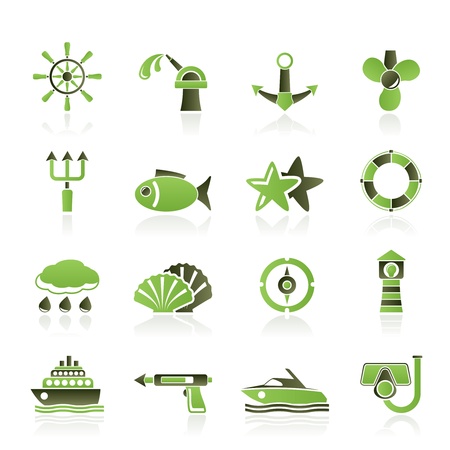 Marine and sea icons - vector icon setのイラスト素材