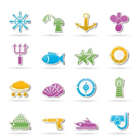 Marine and sea icons - vector icon setのイラスト素材