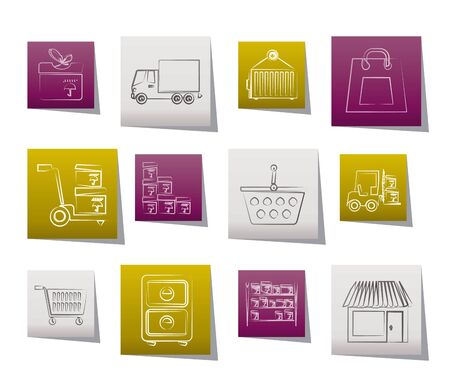 Storage, transportation, cargo and shipping icons - vector icon setのイラスト素材
