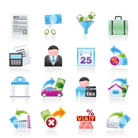 Taxes, business and finance icons - vector icon setのイラスト素材